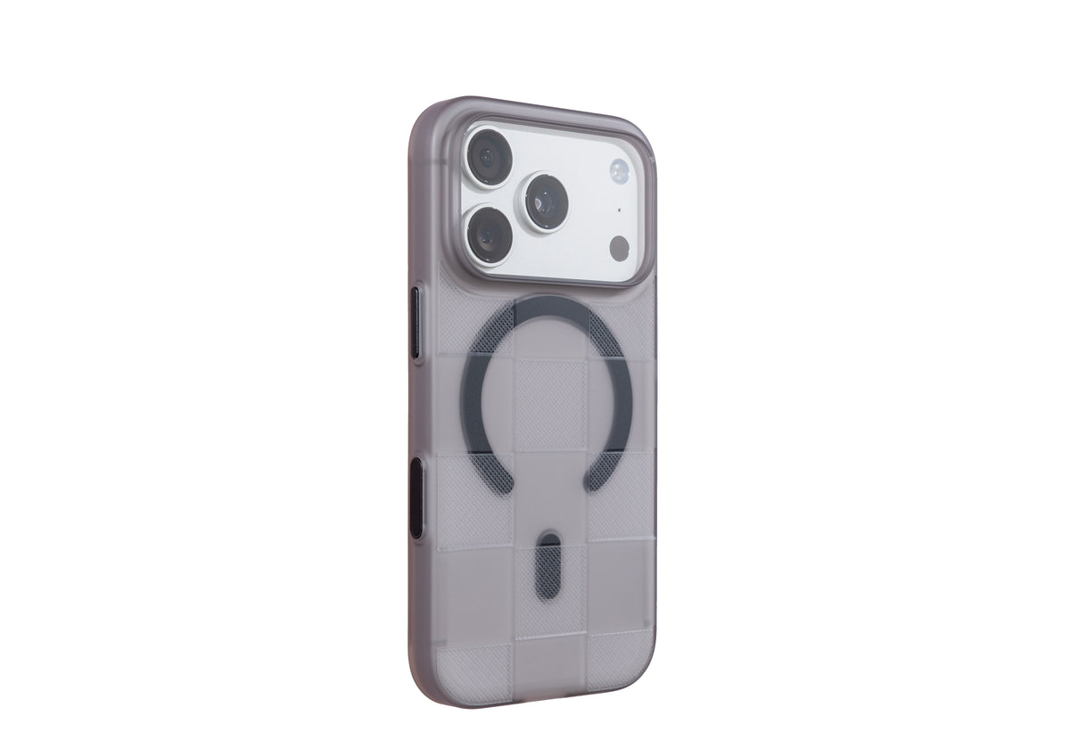 Air Jacket Mag Kiriko for iPhone 18 Pro Smoke Matte - Japanese Checkerboard Design (Ichimatsu)